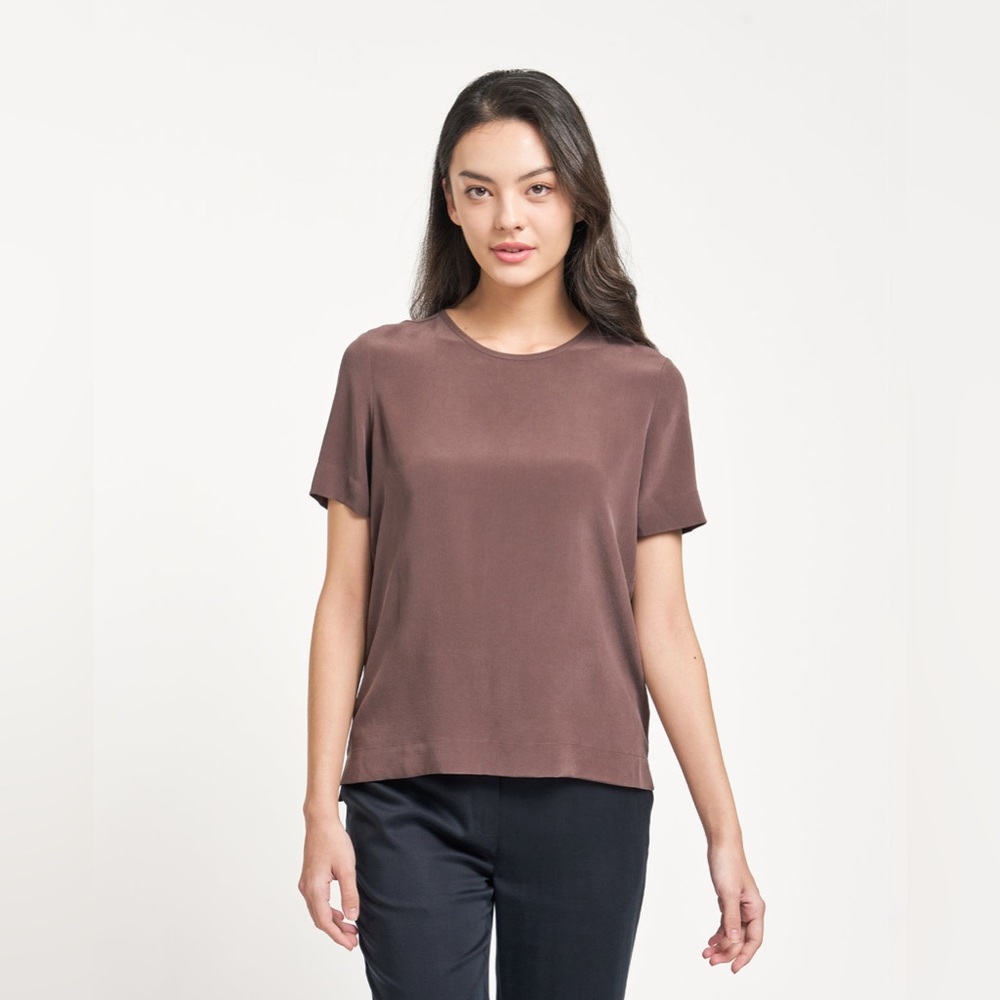 Grana Silk Crew Neck Tee | Umber Brown